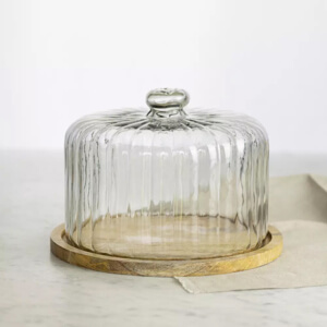 Grand Illusions Ribbed Cloche with Wooden Base